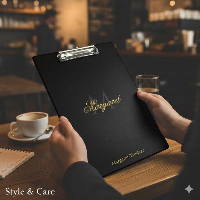 Pranchetas Personalized Name with Stylish Monogram Black (Personalized Name with Stylish Monogram Black Clipboard)