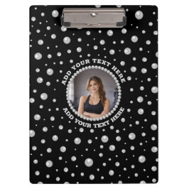 Pranchetas Personalized Photo with Pearls Circle on Black
