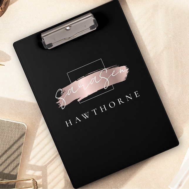 Pranchetas Pincel Chic Traço Negra Rosa Monograma Dourado (Criador carregado)