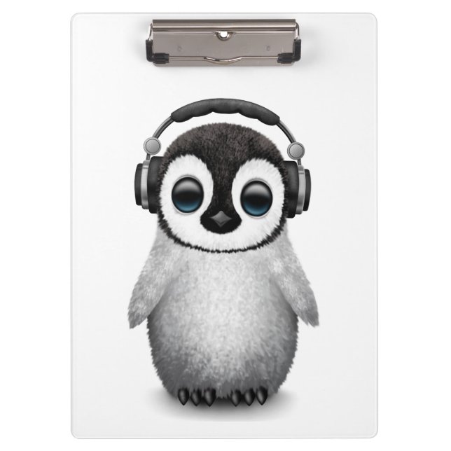 Pranchetas Pinguim bonito customizável DJ do bebê com fones (Frente)