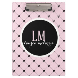 Pranchetas Pink & Black Bow Monogram Notebook