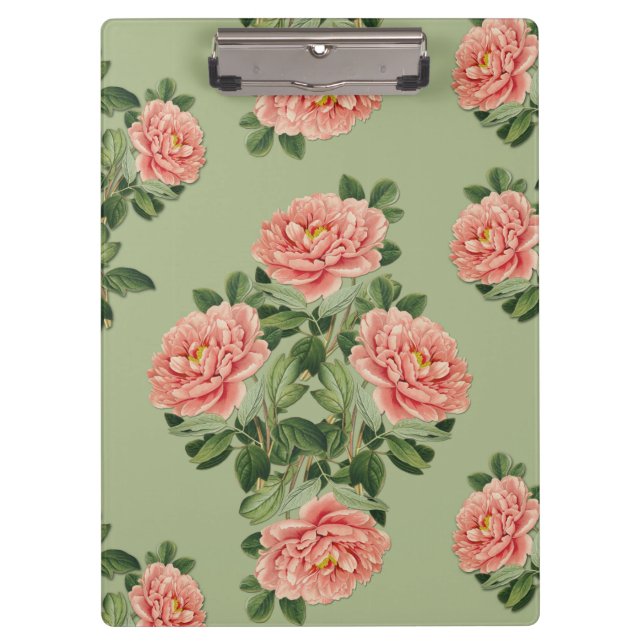 Pranchetas Pink Floral Pattern on Green Background | Seamless (Frente)