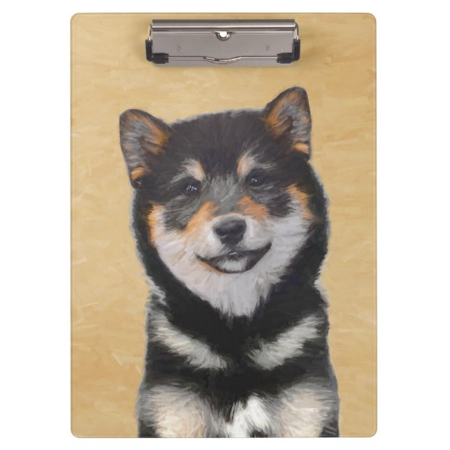 Pranchetas Pintura de Shiba Inu (Preto e Latão) - Arte Canina (Frente)