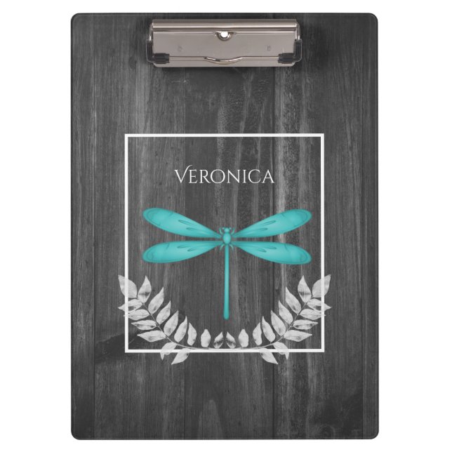 Pranchetas Placa de Clipboard Rustic Dragonfly Teal (Frente)