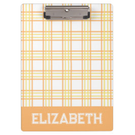 Pranchetas Plaid Preppy Laranja Amarelo Fonte de Times Escola