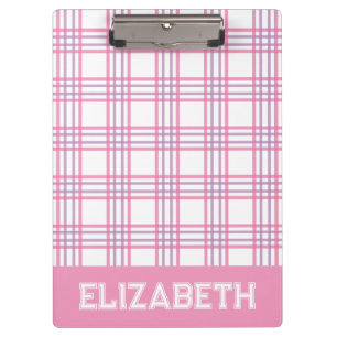 Pranchetas Plaid Preppy Rosa Roxo Fonte Universitária Escola