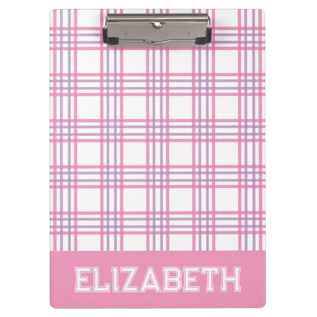 Pranchetas Plaid Preppy Rosa Roxo Fonte Universitária Escola (Frente)
