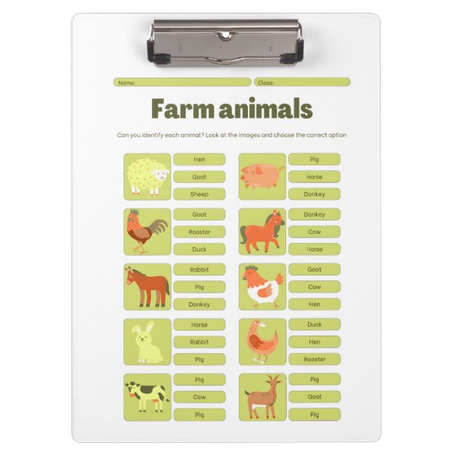 Pranchetas Planilha Educativa de Identificação de Animais de  (Frente)