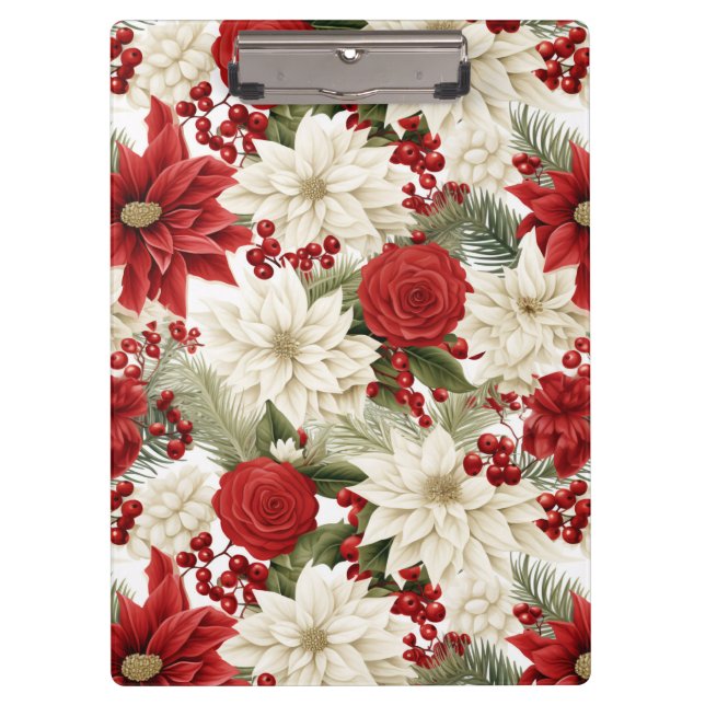 Pranchetas Poinsettia de Natal – Design Floral de Feriado (Frente)