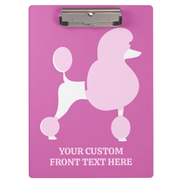Pranchetas Poodle Rosa de Texto Personalizado (Frente)