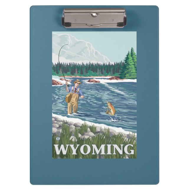 Pranchetas Poster de viagens de FishermanWyomingVintage da (Frente)