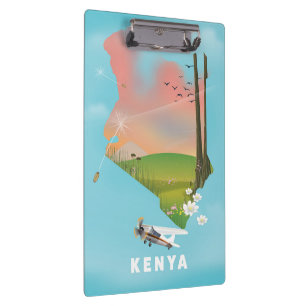 Pranchetas Poster de viagens de Ilustração do Mapa do Quênia.