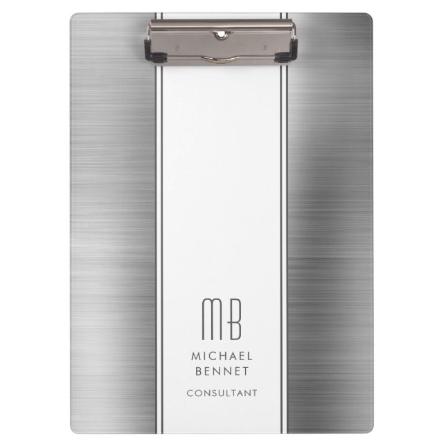 Pranchetas Prata Cinza Monogramada Metálica Brushed Empresari (Frente)