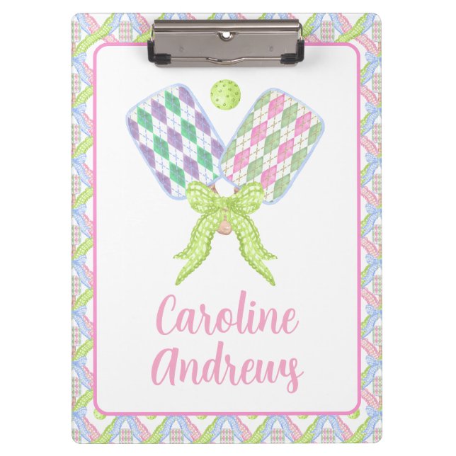 Pranchetas Preppy Watercolor Argyle Pickleball Paddles (Frente)