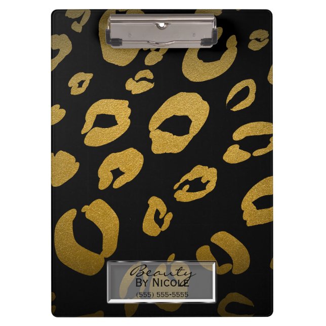 Pranchetas Preto e Dourado Glam Leopardo Cheetah Leopard Pers (Frente)