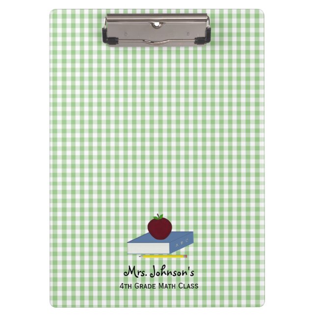 Pranchetas Professor Personalizado, Green E White Gingham (Frente)