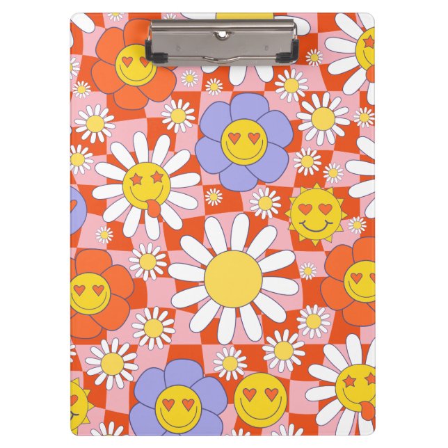 Pranchetas Quadro de controlo do Groovy Daisy Floral, Y2K 90s (Frente)