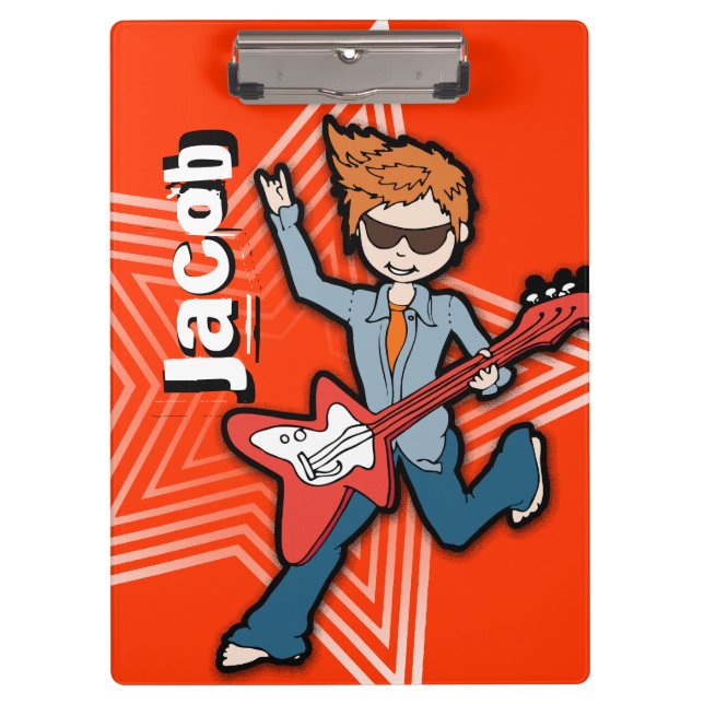 Pranchetas Red Rockstar guitar boy adiciona seu nome (Frente)