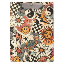 Pranchetas Retro 90s Psychedelic Doodle Pattern with Yin Yang