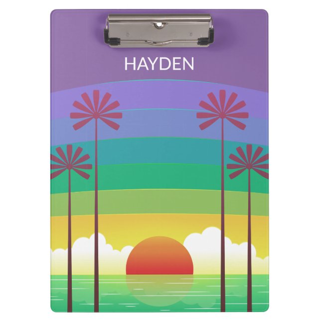 Pranchetas Retro Purple Sunset Palm Trees Art Personalised (Frente)