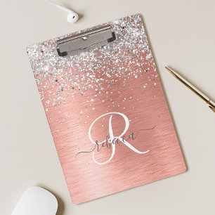 Pranchetas Rosa Dourada Girly Silver Glitter Sparkly