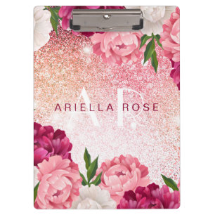 Pranchetas Rosa Floral Elegante design Glitter