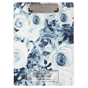Pranchetas Rosas Azuis e Brancas Glam Moderno Floral Personal