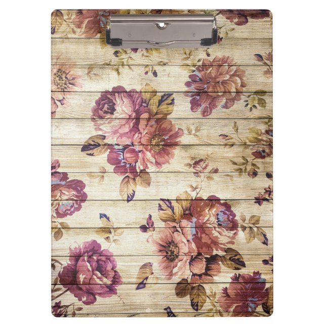 Pranchetas Rosas Elegantes Modernos de Fundo de Madeira Vinta (Frente)
