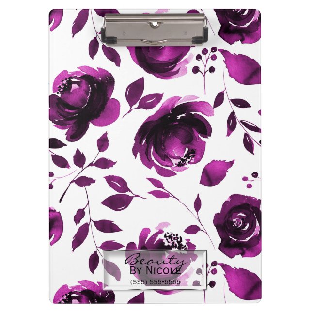 Pranchetas Rosas Roxas Glam Botânico Floral Personalizado (Frente)