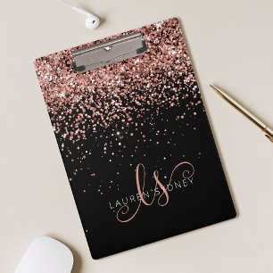 Pranchetas Rose Gold Blush Pink Glitter Glam Monogram Name