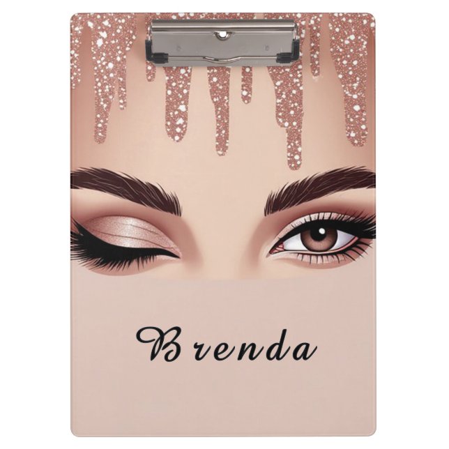 Pranchetas Rose Gold Glitter Drip With Feminine Eye Makeup (Frente)