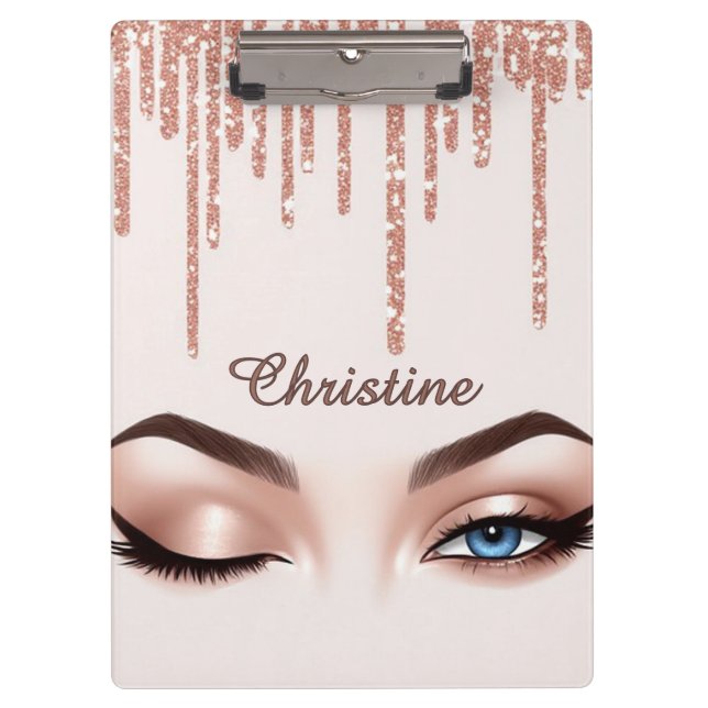 Pranchetas Rose Gold Glitter Drip With Feminine Eye Makeup (Frente)