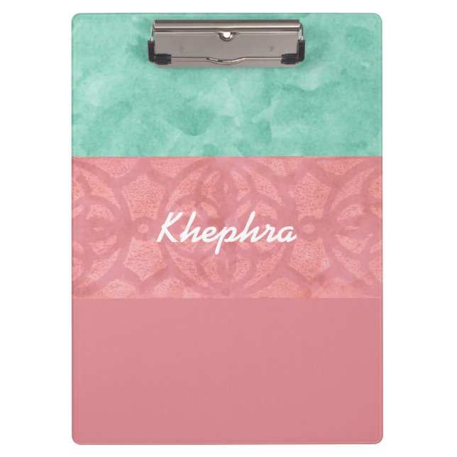 Pranchetas Ruddy Pink Batik And Blue Watercolor Name (Frente)