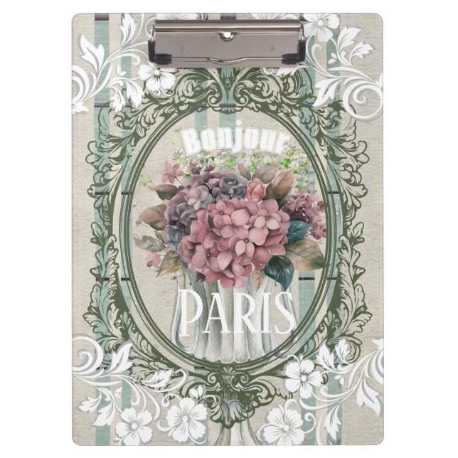 Pranchetas Rustic French background Decor Bonjour Floral chic (Frente)