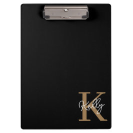 Pranchetas Script de Monograma Dourado Preto Moderno