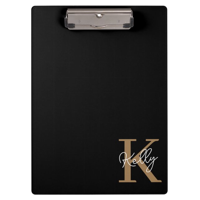 Pranchetas Script de Monograma Dourado Preto Moderno (Frente)
