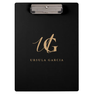 Pranchetas Script Dourado e preto monograma moderno