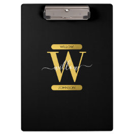 Pranchetas Script Moderno do Monograma Dourado e Preto Elegan