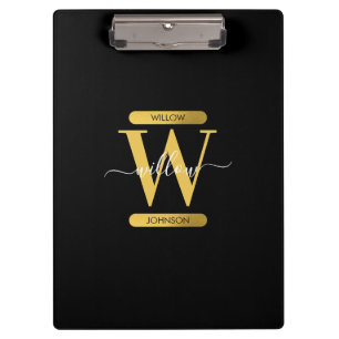 Pranchetas Script Moderno do Monograma Dourado e Preto Elegan