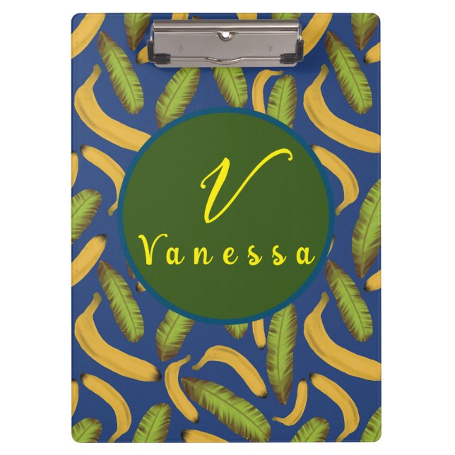 Pranchetas Script Monograma de Folha Azul Folha Tropical (Frente)