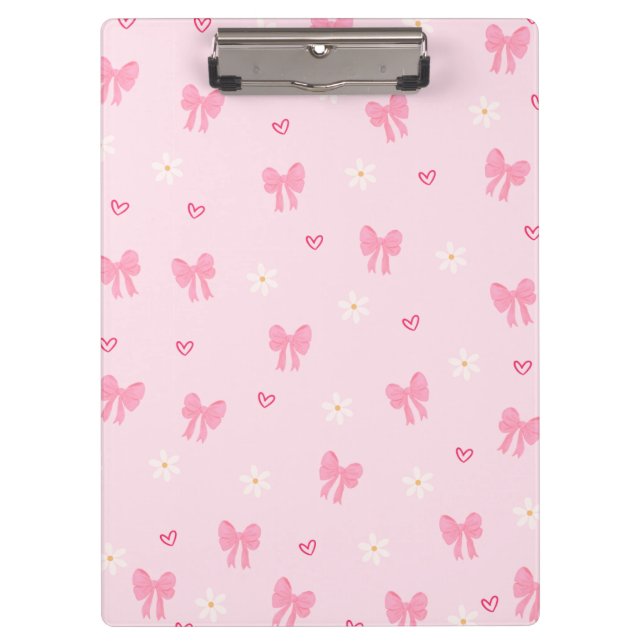 Pranchetas Seamless Pink Bow and Floral Pattern – Cute Girly  (Frente)