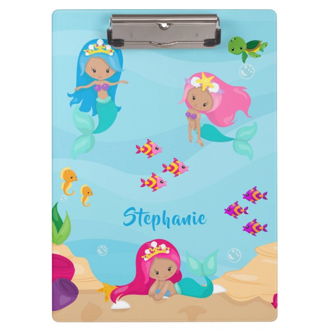 Pranchetas Sereia Bonita Personalizada Rapariga Sob O Mar (Frente)