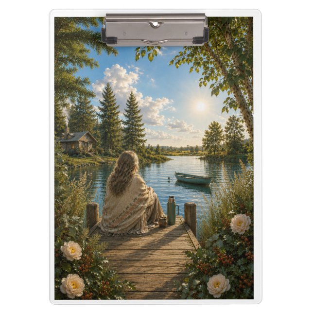 Pranchetas Serene Lakeside Notebook | Peaceful Nature & Cotta (Frente)