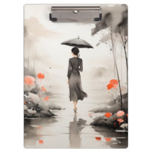 Serene Rainy Path Art with Floral Accents