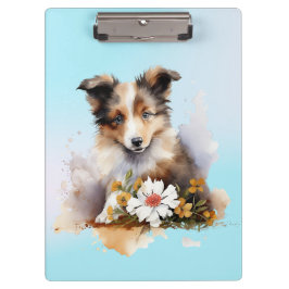 Pranchetas Shetland Sheepdog Puppy Pet Watercolor Fllower