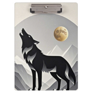 Pranchetas Silhueta de lobo elegante preto cinza minimalista