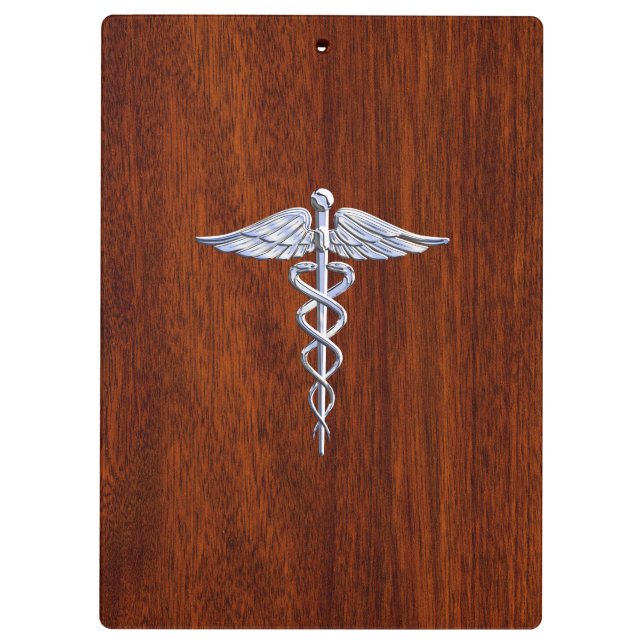 Pranchetas Silver Caduceus Símbolo Médico Decor Mahogany (Verso)
