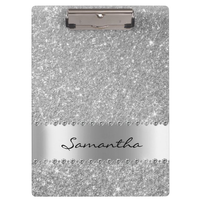 Pranchetas Silver Diamond Glitter Bling Girls Name (Frente)