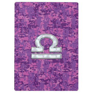Pranchetas Símbolo Libra Zodiac no Camo Digital Fuchsia