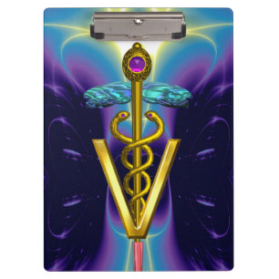 Pranchetas SÍMBOLO VETERINÁRIO do CADUCEUS DOURADO/azul rox